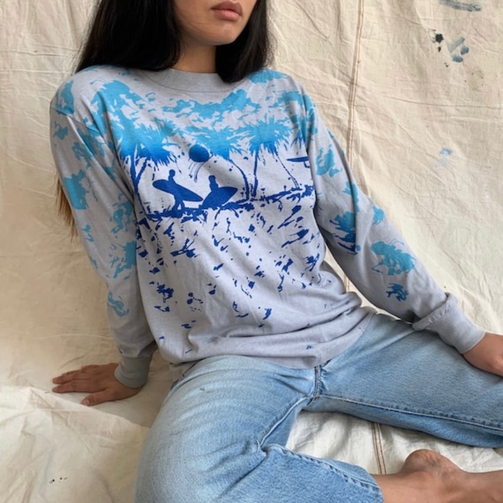 Vintage 80s Pipeline USA Surf Graphic L/S T-Shirt Size Medium